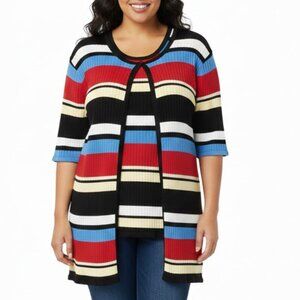 VTG Cherokee Woman 2X Striped Cardigan & Shell Twin Set Blue 22W 24W